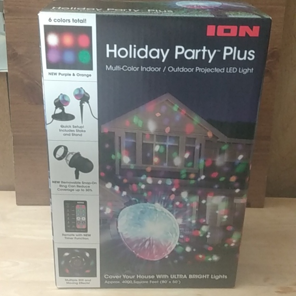 ION Holiday Party Plus Multi-Color Indoor/Outdoor Projected LED Light w/remote.